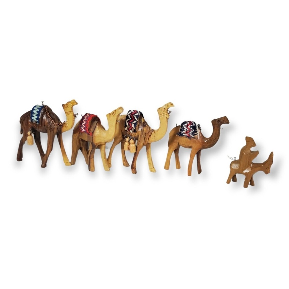Vtg Hand Carved Wood Camel Donkey Burro‎ Wooden Figurine Lot Nativity Scene